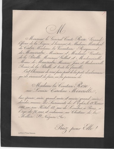 1884 faire part décès - 1884, faire-part