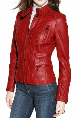 Veste cuir véritable rouge - veste,