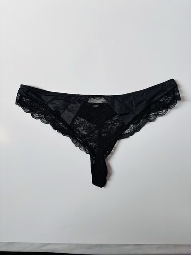 String dentelle satin - string, noir
