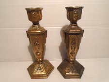 Paire de chandeliers religieux  anciens en bronze doré   Début XXe siècle