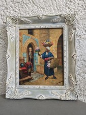 Tableau Rudolf Ernst Copie par F Walters Le Marchand de Fleurs Cadre Baroque Boi
