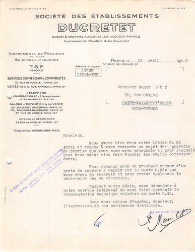 1930 etab ducretet - , a