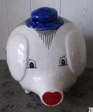 TIRELIRE cochon  vintage en céramique bleue et blanche boucherie commerce déco