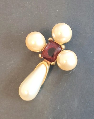 Broche croix vermeil perles - perles, et
