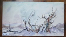 Aquarelle Vintage Paysage Hiver Avec Neige Signé Pancaldi Orginal p11