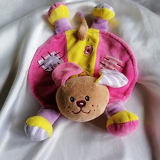Doudou lapin jaune et rose