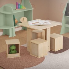 5 Pièces ensemble de meubles Joyz espace de rangement table à dessin 4 tabourets