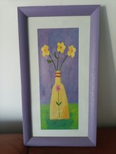 Rare Vintage Handmade Floral Painting Wall Art Landscape with Flowers Frame