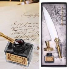 Stylo Cadeau Écriture Fluide Plume D'oie Vintage Stylo Plume Calligraphie Blanc