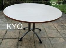 Table ronde collectivité 120 cm, blanc gris bois métal, piétement central