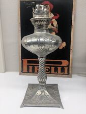 Lampe à pétrole en bronze argenté art nouveau 19 ème motif floral Dlg Leleu 