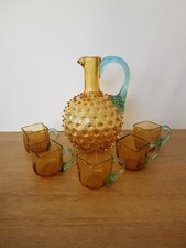 Lot Carafon Picots Et Verres Liqueur Carré Portieux George Sand Verre Jaune Bleu