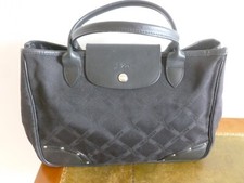 GRAND SAC CABAS LONGCHAMP NOIR TISSU BROCHE QUADRILLE GARNITURE CUIR IMPECCABLE