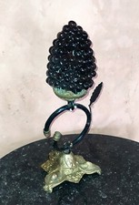 Lampe grappe de raisin en  verre coloré Ambré Murano pied en bronze et metal