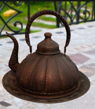 Ancien - Théière en cuivre martelé - avec Plat en Cuivre - Pièce Unique
