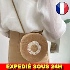 ✅ Sac Paille Rond Fleuri Plage Main Femme Fleur été Bandoulière Petit Bohème