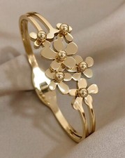 Bracelet A Fleurs Femme Or Doré Jaune Bijoux Jonc En Acier Inoxydable +Cadeau