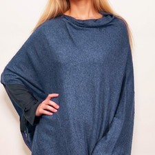 Poncho 100% Cachemire - Kashmir Luxe Authentique | Bleu Élégant | AKÅSA Biarritz