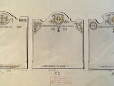 grand beau dessin Main Encre Architecture Art Monument Aux Mort WW1 Guerre