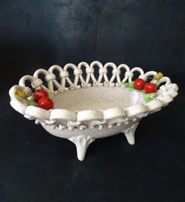 ancienne céramique corbeille coupe à fruit décor cerise barbotine cuisine