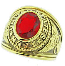 US Marine Rouge Bague Pierre Zircon or Jaune 18kt Ancien Militaire Sz 10 11 12