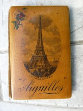 FRENCH MAUCHLINE WARE WOODEN NEEDLE CASE EIFFEL TOWER