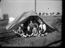 Famille camping toile de tente - ancien négatif photo verre an. 1920 30