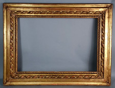 Cadre ancien perlé 71x53 feuillure 55x38 cm 8P bois stuc dorure feuille or C770