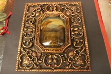 Tableau Peint À La Main Huile Sur Médaillon Cadre Baroque Or Classique 31x36 CM