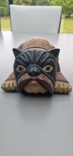 Sculpture statue bois massif Bulldog anglais couché bel état bois teinté