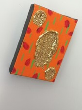 Magnet frigo mini toile abstraite orange vert rouge et feuille d'or