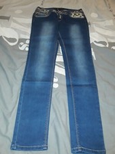 Jeans slim Bleu délavé et léopard Koucla Taille basse M