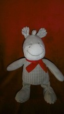 Doudou  Peluche NICOTOY Ane Gris et Blanc Echarpe Rouge 33 cm