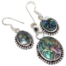 Parure pendentif , boucles d'oreilles en abalone,plaqué argent 925,bijoux 