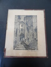 DESSIN FUSAIN GRAVURE SIGNE BROCARD ROQUEBRUNE CAP MARTIN RUE DU CHATEAU 06