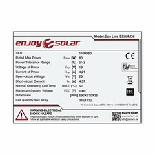 Enjoy solar Mono 80 W 12V Panneau solaire monocristallin idéal pour camping-car.
