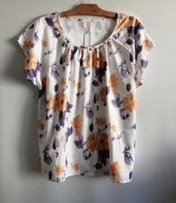 Blouse blanche fleurs violette polyester T44 (2506065)