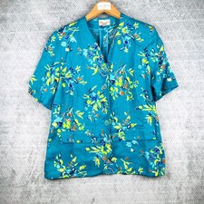 Weinberg Version Femme Veste Blazer M Turquoise Floral Manches Courtes Boutonné