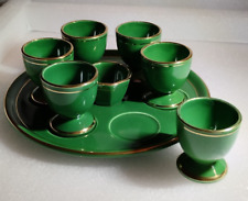 Service 6 Coquetiers Avec Plateau Vert Céramique Collection Art De La Table