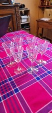 6 anciens Verres à Vin en cristal Décor Ciselé Feuille et Raisin