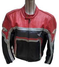 BLOUSON CUIR MOTO HOMME TAILLE LARGE DE LA MARQUE LAST  REBELS ROUGE/GRIS/NOIR