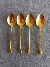 LOT DE 4 CUILLÈRES MOKA GRAIN DE CAFÉ MÉTAL DORÉ SIGNÉES "BOULENGER"