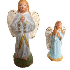 Santons  deux Anges debouts en terre cuite