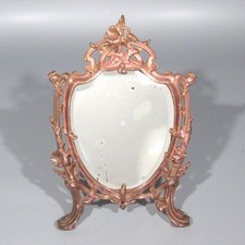 Antique French Period Art Nouveau Beveled Mirror, Thistle Morning Glory Pattern
