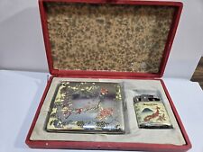 Vintage Émail Cigarette Étui & Allume Cigare Mémoire De Japon Carte Original