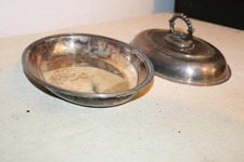 Ancien Plat de Service Ovale avec Couvercle - Métal Argenté - Décor Perlé