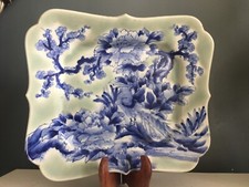 Ancien grand plat céladon Japonais rectangulaire XIXème