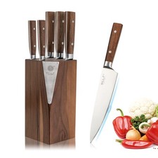 Bloc à couteaux avec ensemble de couteaux de cuisine | 1 bloc de bois | 5 cou...