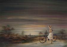 Bernard CHAROY : Jeune fille à bicyclette - Lithographie originale signée