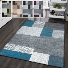 Tapis Design En Turquoise Mauve Gris Ou Beige Avec Tuile Optique Poils Ras Neuf